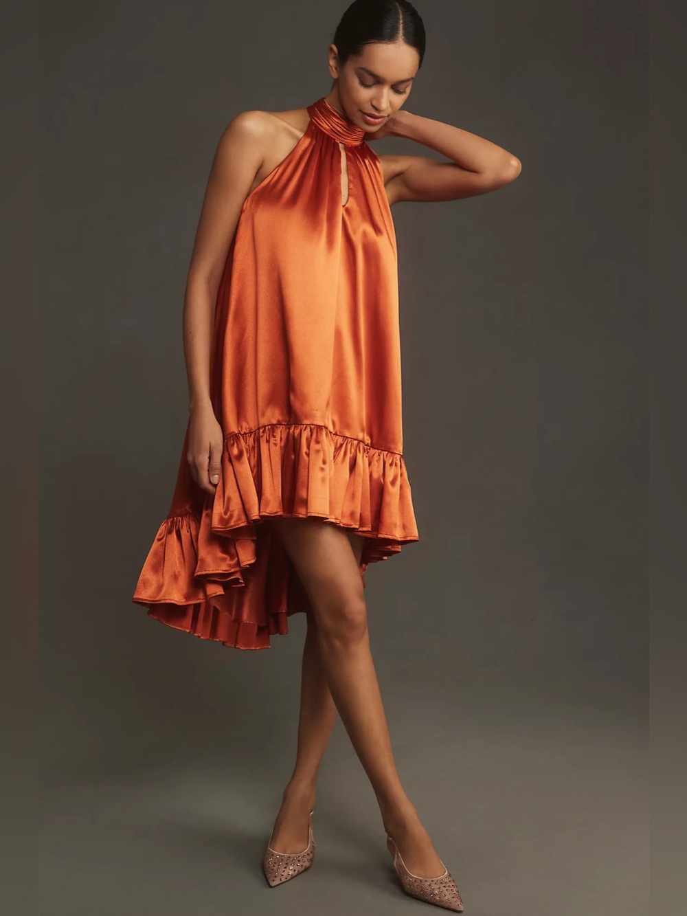 Mac Duggal Halter Swing High-Low Dress